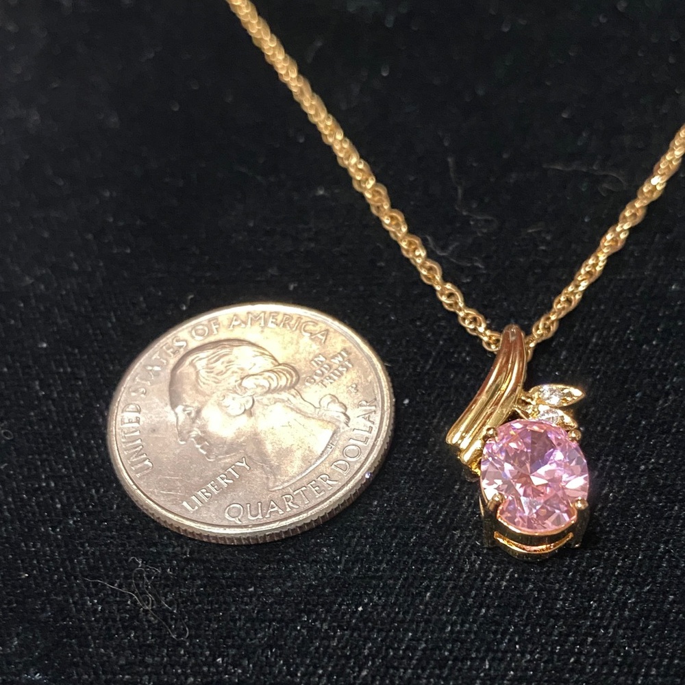 Vintage Gold plated sterling silver pink crystal Pendant and 18” chain Necklace - Picture 2 of 15